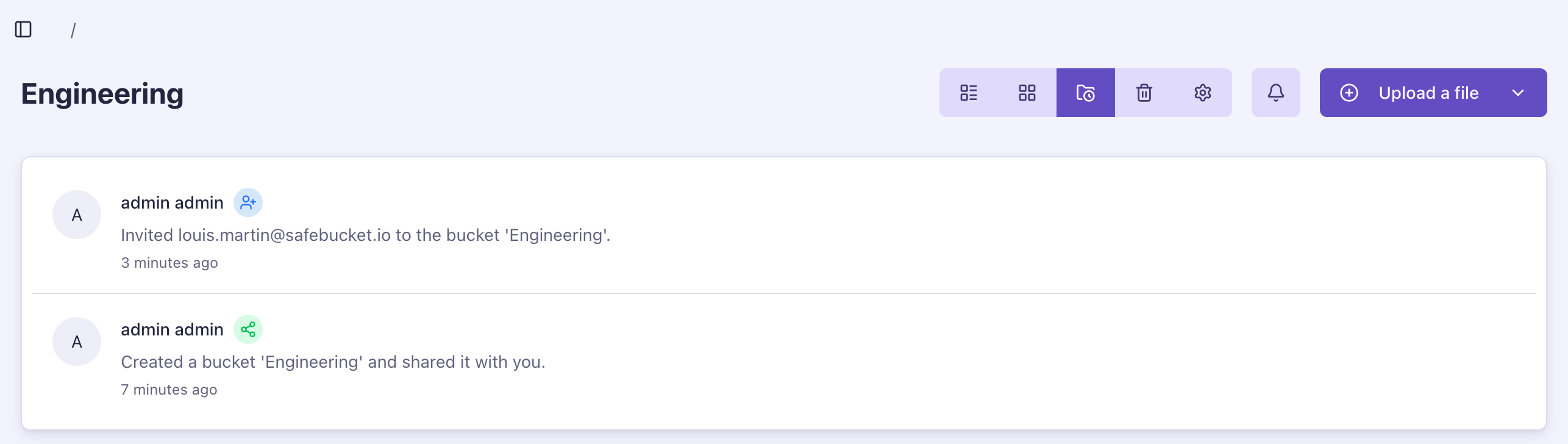 Bucket activity feed