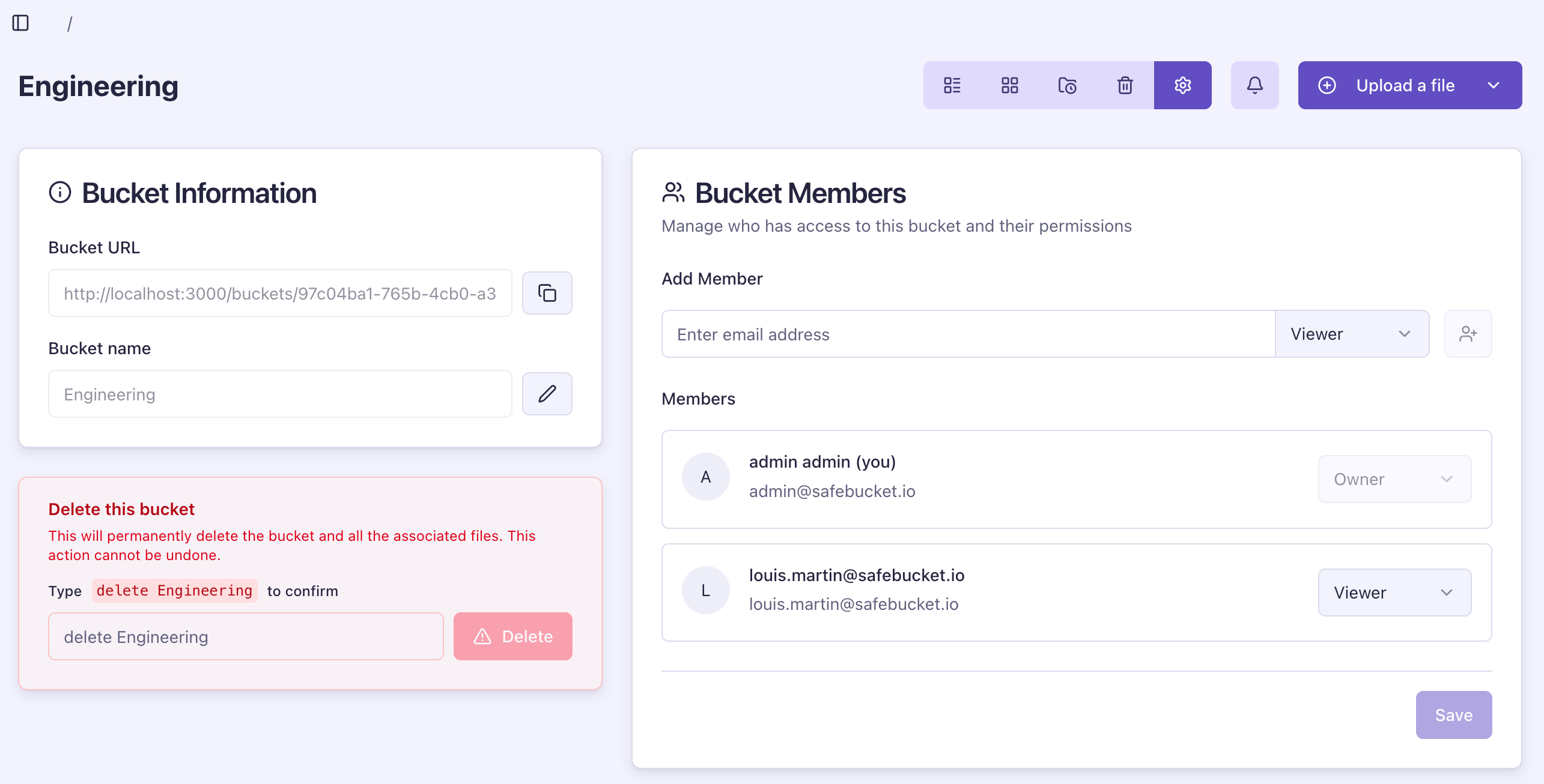 Bucket settings and member management